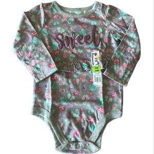 🎁 New 24 months Lt Gray Multi color Butterflies Long Sleeve Bodysuit